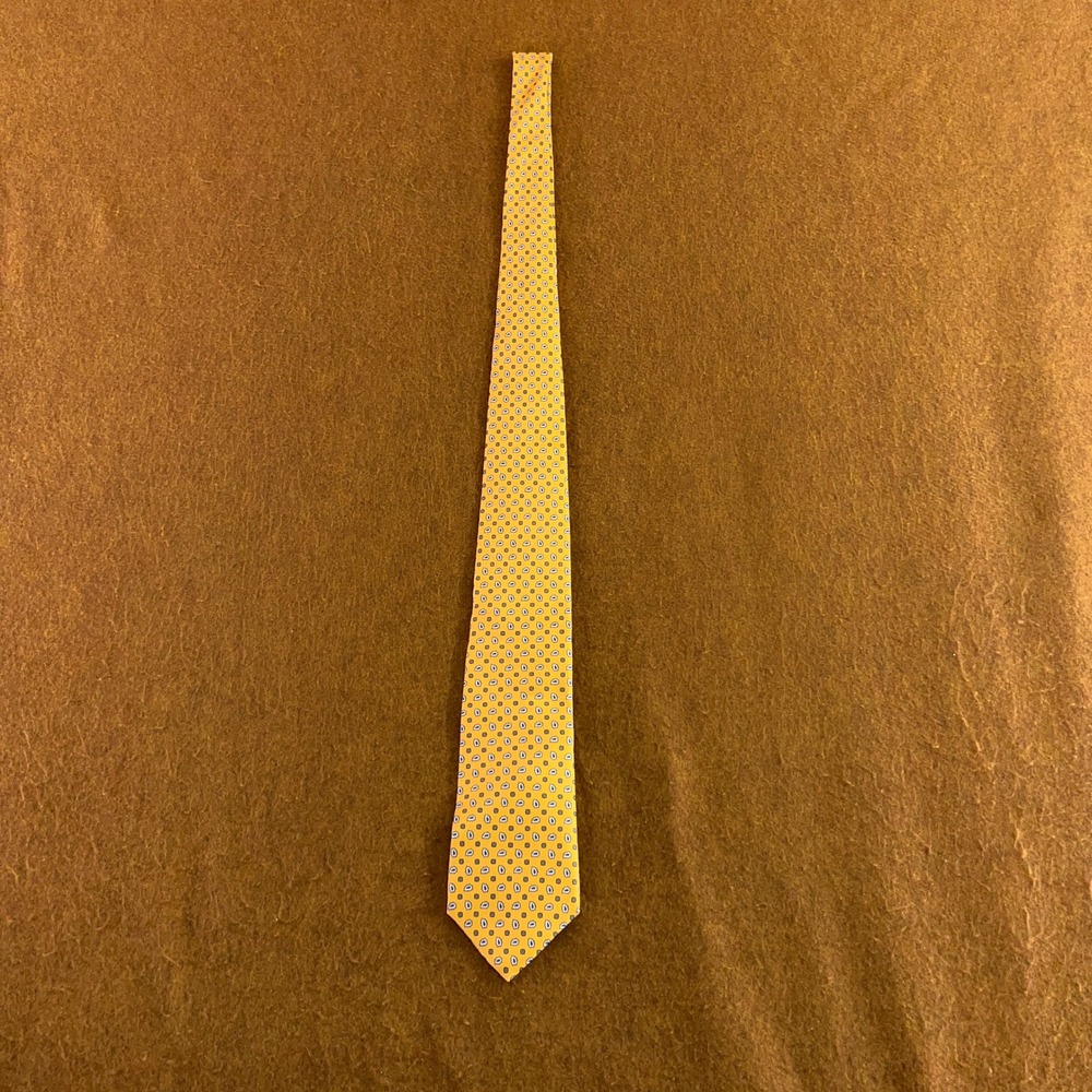 Robert Jensen Mens OS Yellow Foulard Paisley Silk Hand Sewn Made in Italy Tie